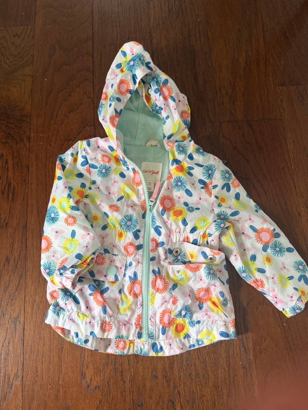 Cat & Jack Girls' Floral Hooded Jacket in White, Pink, Blue, Yellow